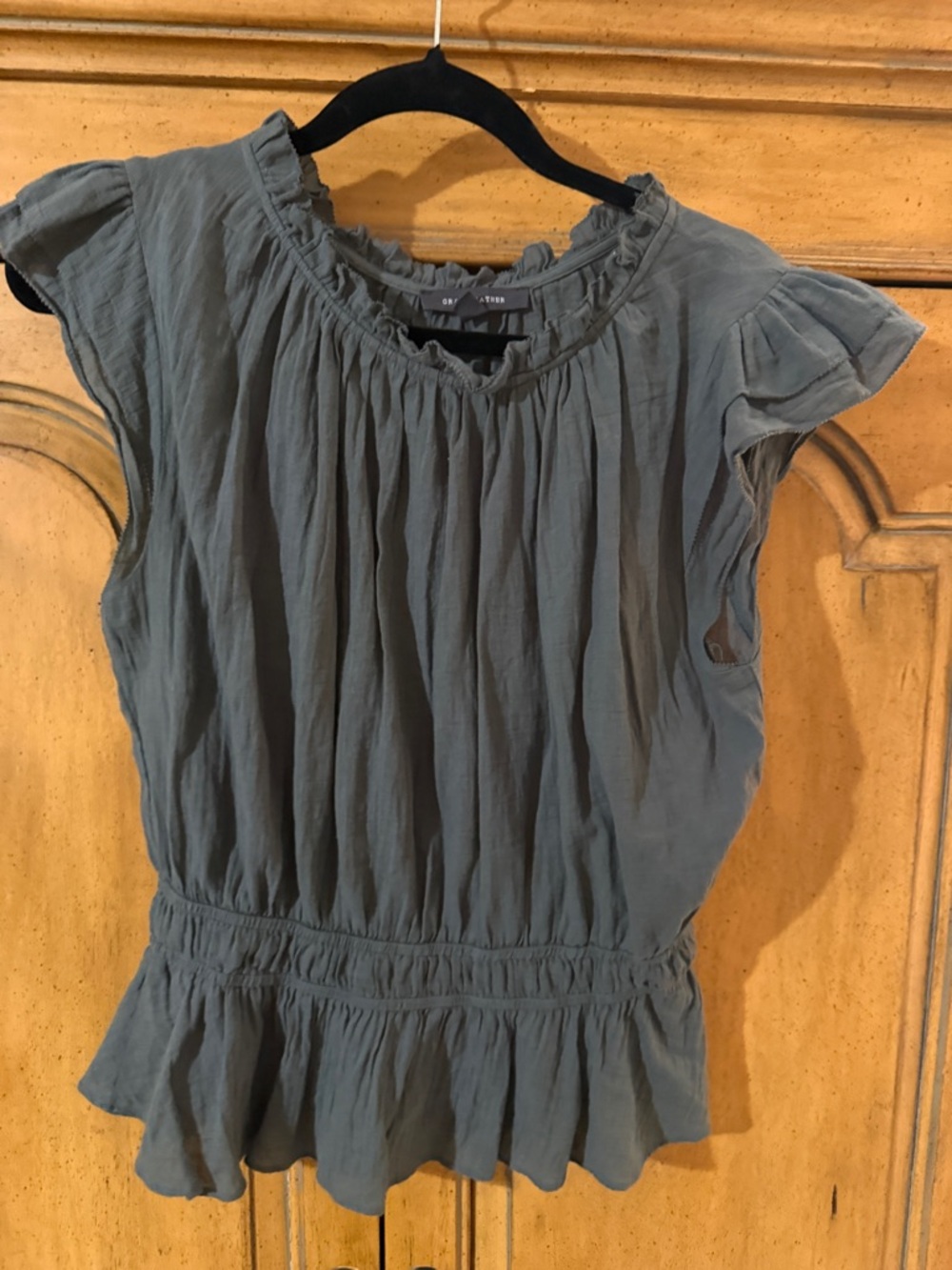 Grade & Gather Ruffled Waist Peplum Top in Slate Green-M